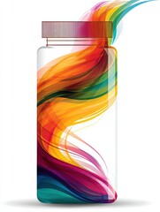 Aufkleber - Modern Pill Bottle Featuring a Dynamic Wave of Colors Representing Pharmacy and Care in a Clean Design