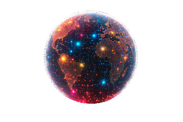 Poster - A futuristic globe surrounded by vibrant network connections glowing in colors, representing global connectivity and technology.