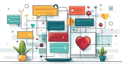 Poster - Modern Healthcare Chatbot Features a Colorful Interface With Heart Symbol, Enhancing User Engagement in Digital Health Solutions