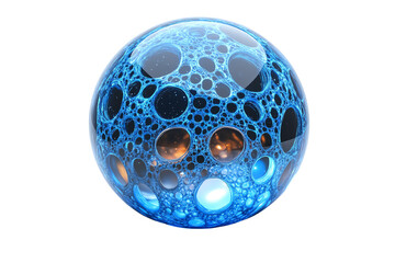 Aufkleber - A vibrant blue sphere with intricate patterns and bubbles on a white isolated background.