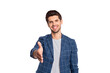 © deagreez - Portrait of cheerful man shake hand greet person wear checkered plaid look blazer jacket isolated white background