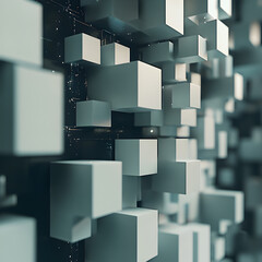 Poster - Abstract Cube Formation: A modern abstract composition of layered, three-dimensional cubes, creating a dynamic visual effect, ideal for representing data, technology, or futuristic concepts.