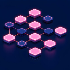 Fototapete - Abstract Network Nodes: Dynamic digital illustration showcasing interconnected nodes with vibrant neon hues and a futuristic aesthetic.