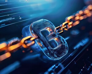 Poster - Futuristic digital representation of a glowing blockchain chain link.