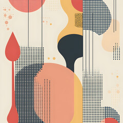 Poster - Harmonious Forms: An abstract, geometric composition celebrates musical instruments with an assortment of shapes, textures and colors in a clean and modern artistic expression.