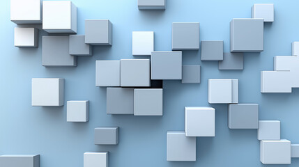 Poster - Abstract arrangement of gray cubes on a light blue background