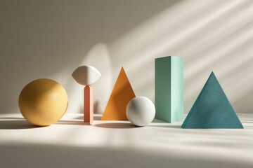 Poster - Geometric Still Life Composition with Varied Shapes, Textures, and Natural Light Play