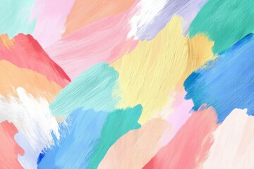 Fototapete - Abstract pastel brush strokes on canvas create a colorful, textured background with blended colors and smooth, soft brushwork.