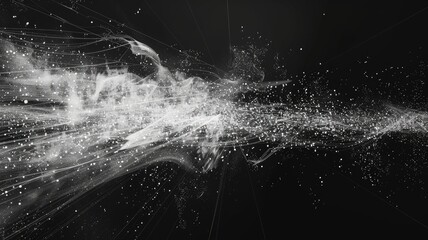 Poster - Abstract picture of white particle with digital technology style design with the coding data flow show dynamic movement represent about programming by programmer or problem solve by encryption. AIG53.