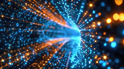 Poster - Abstract picture of digital particle with digital technology style design connecting become dynamic of electric wave movement represent about flowing of data or structure of network system. AIG53.