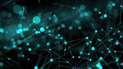 Poster - Abstract picture of turquoise particle with sparkle atom style design connect and flow show energy dynamic represent connection of star in universe or dust atom in space with mysterious scene. AIG53.