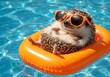 © GS-Studio - A cute hedgehog enjoys summer in the pool, relaxing on an inflatable ring