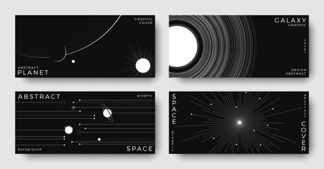 Wall Mural - set of abstract space astronomy horizontal backgrounds. line art galaxy, universe, planet, solar sys
