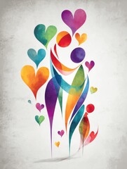 Aufkleber - Colorful Hug Icon Created With Abstract Shapes and Hearts Expressing Love and Unity Among People