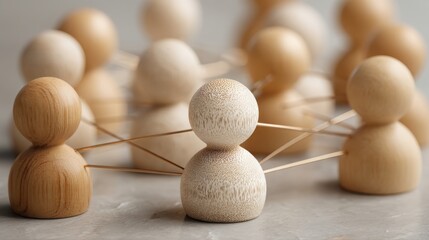 Poster - Group of wooden pegs symbolizing entrepreneur network and peer-based business concepts in an eco-friendly setting