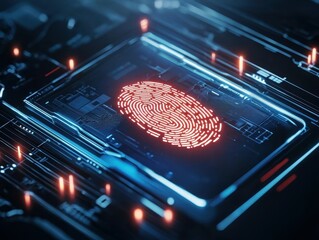 Poster - Futuristic fingerprint scanning technology on a digital interface.
