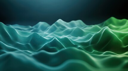 Poster - Abstract Green and Teal Waves in Digital Landscape Design