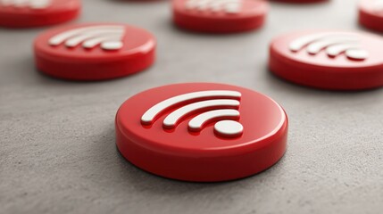 Poster - A red button featuring a white wireless internet signifying broadband accessibility and connectivity for all