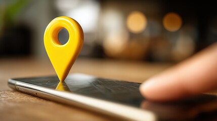 Poster - Person holding smartphone displaying location pin for app-based local economies and mobile gig concept visualization