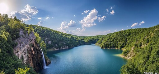 Wall Mural - Waterfalls in PlitviÄe National Park: Some Necklaces from the Body of Waterfalls at the Most Beautiful Natural Place on Earth. Captivating panorama of 