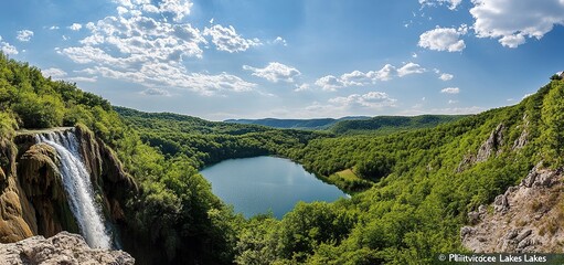 Wall Mural - Waterfalls in PlitviÄe National Park: Some Necklaces from the Body of Waterfalls at the Most Beautiful Natural Place on Earth. Captivating panorama of 