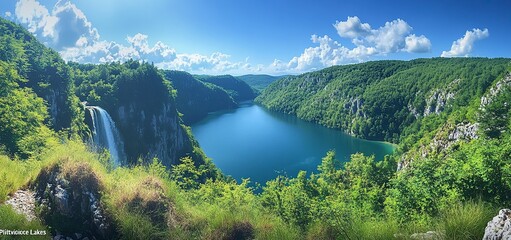 Wall Mural - Waterfalls in PlitviÄe National Park: Some Necklaces from the Body of Waterfalls at the Most Beautiful Natural Place on Earth. Captivating panorama of 