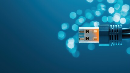 Poster - Close-Up of USB Connector Against a Soft Blue Bokeh Background