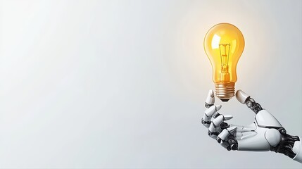 Poster - Robotic Hand Holding Light Bulb Represents Innovation and Ideas