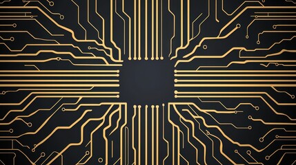 Poster - Intricate Circuit Design with Golden Lines on Dark Background