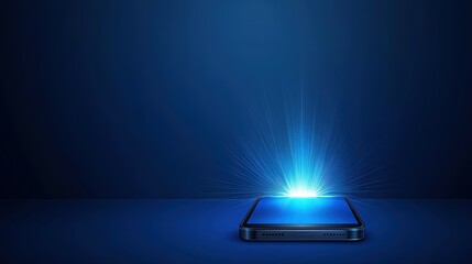 Poster - Smartphone Screen Glowing with Vibrant Blue Light on Dark Background