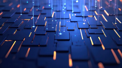 Poster - futuristic abstract background with glowing lines and blocks