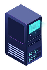 Fototapete - Isometric futuristic server. Isometric database or data center. Abstract blockchain. Computer storage. Cloud storage. Isometric technology
