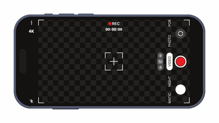 Poster - Smartphone Camera Interface Mockup – Horizontal Photo and Video Recording Screen UI with 4K, Focus, Zoom, Grid, and Flash Icons | Vector Mobile App Display