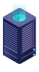 Poster - Isometric futuristic server. Isometric database or data center. Abstract blockchain. Computer storage. Cloud storage. Isometric technology