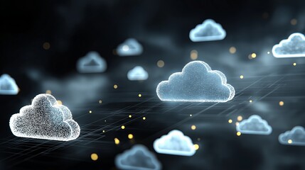 Poster - Cloud computing for business with glowing cloud icons and tech overlays