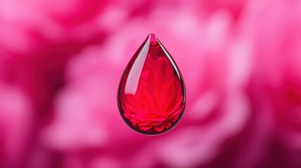 Poster - Suspended red liquid drop nature close-up macro photography soft focus background artistic concept