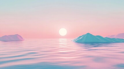 Wall Mural - Pastel Sunset with Calm Ocean, and Icebergs.