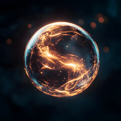 Poster - Enigmatic Energy Orb: A mesmerizing orb of crackling energy dances against a deep space backdrop, showcasing a captivating display of light and form.