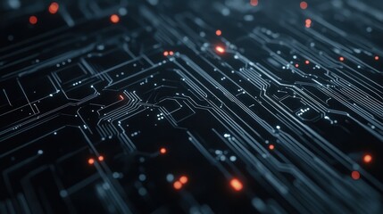 Poster - A dark grey background with a futuristic digital pattern, resembling a sci-fi interface.