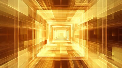 Poster - A deep yellow geometric background with layered square grids and a soft glow in the center
