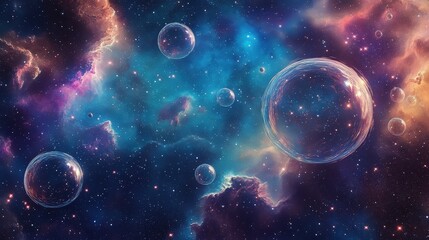 Poster - A deep-space bubble pattern featuring cosmic spheres floating among stars and nebulae.