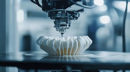 Poster - A detailed 3D-printed object being created layer by layer by an advanced robotic arm, showcasing the future of manufacturing.