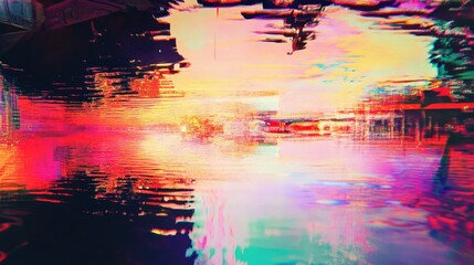 Poster - digital glitch art piece, distorting an image with vibrant pixelated effects