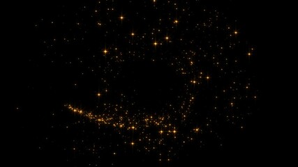 golden light trail with sparkle stars glitters alpha channel loop animation,Christmas shiny glowing gold particles trail isolated on transparent background motion design element