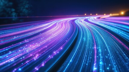 Poster - digital highway with streams of blue and purple light representing the seamless transmission of data