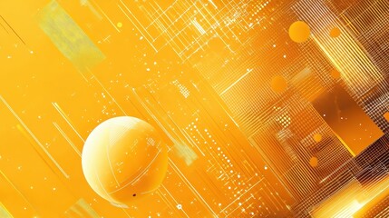 Poster - digital-inspired yellow geometric background with grid lines and abstract futuristic elements.