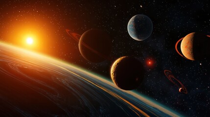 Wall Mural - a stunning and colorful depiction of distant celestial landscapes