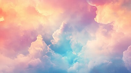 Poster - A dreamlike mix of soft pastel clouds merging into a cosmic abstract background