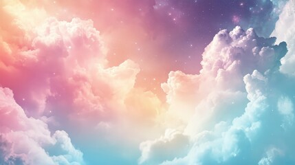 Poster - A dreamlike mix of soft pastel clouds merging into a cosmic abstract background
