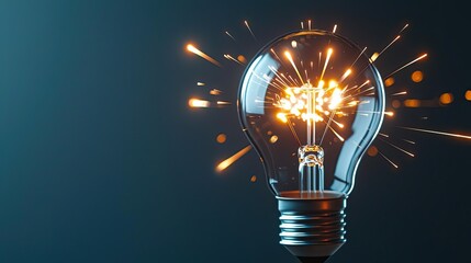 Poster - Explosion of lightbulb with creativity and crash effect concept. A glowing light bulb with sparks, symbolizing innovation and ideas.